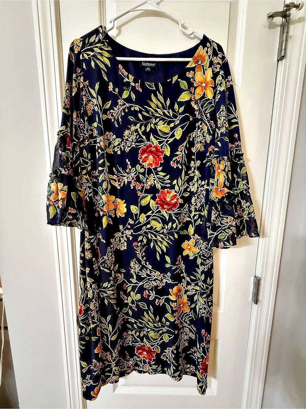 Glamour Floral Midi Dress in Blue Size 14W Like New